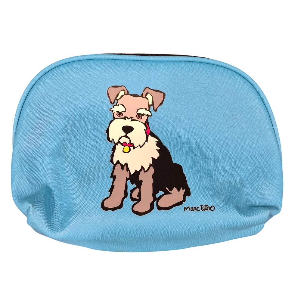 Marc Tetro Schnauzer Blue Saffiano Vegan Leather Cosmetic Makeup Bag Pouch